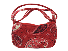 Vera Bradley Small Red Pink Paisley Print Quilted Shoulder Strap Hobo Bag Purse - £12.84 GBP