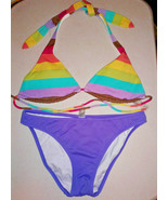 Victoria&#39;s Secret Bikini separates multicolor striped top purple bottom ... - £11.01 GBP