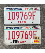 Wisconsin Expired 2008 Red on White Farm License Plate Set #109769F - £16.75 GBP