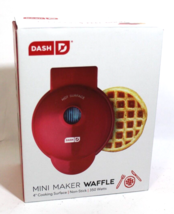 Mini Maker Waffle Grill 4&quot; Cooking Surface Nonstick 350 Watts Red PREOWNED - £4.81 GBP
