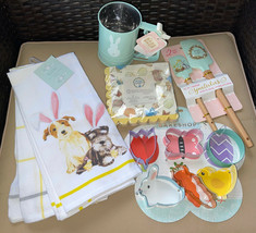 Easter 4 Bloom Dish Towels Puppies Rabbit Ears Cookie Cutters Sifter 2 Spatulas - £35.83 GBP