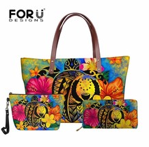 3pcs Set Women  Handbag Pohnpei Polynesian Samoa Turtle Print Lady Pu Leather Pu - £63.39 GBP