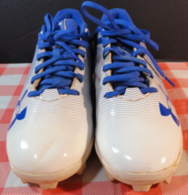 Under Armour Blue White Baseball Cleats Athletic Sport Shoes Kids Youth Size 4.5 - £21.88 GBP