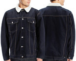 Men’s Dark Blue Cotton Button Up Trucker Jean Sherpa Lined Denim Jacket - £36.05 GBP