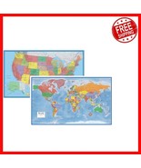Laminated 24x36 World and USA Maps - Dry-Erase with Topographic Detail - $42.56