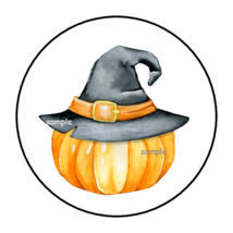 30 Halloween Stickers Envelope Seals Labels 1.5&quot; Round Pumpkin Witch - £5.98 GBP
