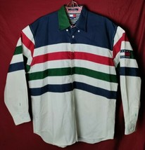 Tommy Hilfiger Men L Vintage Block Color Lines Patch On Arm Long Sleeve Shirt - £54.03 GBP