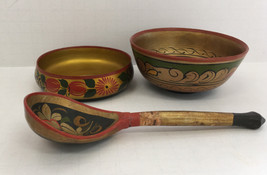 vintage Russian folk art Khokhloma handpainted ladle spoon and bowls souvenir  - £19.64 GBP