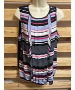 Elle Multi-color Striped Sleeveless Pleat Front Tank Top Woman&#39;s Size La... - €12,89 EUR