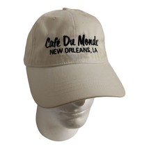 Cafe Du Monde Hat New Orleans Cap white Cotton Leather Strap Back Adj - £8.16 GBP