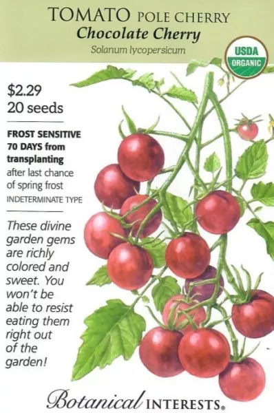 Tomato Chocolate Cherry Organic Vegetable Seeds Botanical Interests 12/23 Fresh  - £5.11 GBP