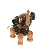 Adorable Happy Elephant Hand Carved Wood and Coconut Shell Animal Figurine - £19.87 GBP