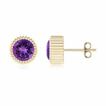 ANGARA Natural Amethyst Round Solitaire Stud Earrings with Diamond in 14K Gold - £711.50 GBP