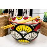 Colorful Oriental Fans Ramen Noodles Soup 5&quot;D Bowl With Chopsticks Set B... - $382.11 MXN