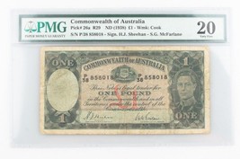 1938 Australia 1 Pound Banknote Graded by PMG VF-20 P#26a - £228.50 GBP