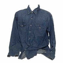 Vintage 90s Wrangler Denim Western Shirt Blue Distressed Pearl Snap XL 1... - $49.20