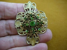 (bb601-127) Lime Green rhinestone flower Celtic cross gold brooch pin pendant - £15.76 GBP