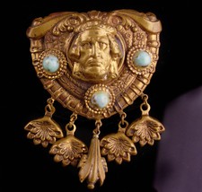 Vintage ART deco Brooch - LARGE  Egyptian Revival pin - figural chandelier drops - £219.82 GBP