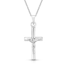 Minimalist Jesus Christ Crucifix Cross Sterling Silver Religious Necklace - £14.39 GBP