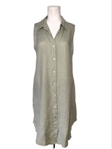 Rosemarine Italy All Linen Tunic Shirt Dress Size L Olive Green Pockets - $30.39
