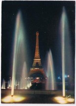 France Postcard Paris Eiffel Tower Illuminated At Night  - $3.95