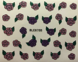Nail Art 3D Decal Stickers Pink Purple Glittery Roses BLE870D - £2.42 GBP