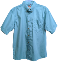 Wrangler Authentics Short Sleeve Shirt Men's Large Blue Green Button Down Cotton - $11.35