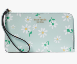 NWB Kate Spade Lucy Aquamarine Blue Floral L-Zip Wristlet KH238 Daisy Gift Bag - £38.93 GBP