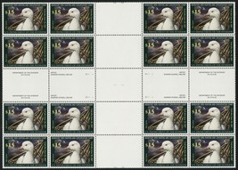 RW73, MNH $15 Duck Cross Gutter Block of 16 Stamps From Press Sheet Stua... - $295.00