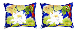 Pair of Betsy Drake Lily Pad Flower Large Indoor Outdoor Pillows 11X 14 - £54.26 GBP