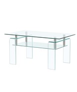 Modern Rectangular Clear Tempered Glass Coffee Table w/ 2-Tier Storage - €126,68 EUR