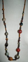 VTG Mix Material Glass Celluloid Marbled Gemstone Bead Carnelian Color Necklace - $19.60