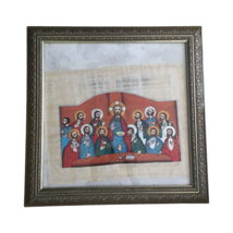Rare Authentic Hand Painted Ancient Egyptian Papyrus Icon &quot;Last Supper&quot; Framed - £401.85 GBP