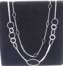 Silver Tone Necklaces w Circles Ovals and Diamond Shapes Set of 2 Delicate - £11.86 GBP