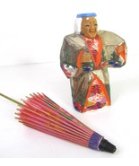 Vintage Wooden Old Japanese Woman Holding Parasol Umbrella Figurine Taka... - $16.78