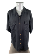 Tommy Bahama Mens Large Size Silk Black Button Down Shirt Short Sleeve Textured - £14.97 GBP