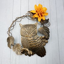 Metal Owl Wreath With Orange Flower at Top Right - $10.76
