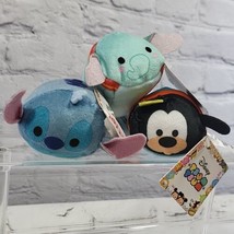 Disney Tsum Tsum Tiny Plush Lot Of 3 Characters 2.5&quot; Goofy Stitch Dumbo Stuffed  - £6.72 GBP