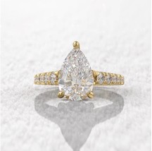 2 CT tear drop 7x11MM pear cut engagement ring, round cut pave diamond 0.43ct - £88.20 GBP