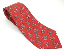 Salvatore Ferragamo Red Silk Tie Stylized Flowers Olive Tree White Panther Print - £20.08 GBP