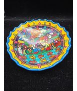 Mexican Hanging Bowl Statement Pottery Painted All Over Village Pattern ... - $25.82