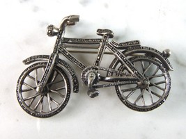 Womens Vintage Estate Sterling Silver Bicycle Brooch 15.1g E6310 - £63.84 GBP