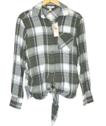 Como Vintage Green Plaid Button Front Shirt Size XS Tie Front Oversized New - £8.31 GBP