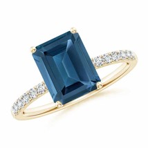 ANGARA Emerald-Cut London Blue Topaz Engagement Ring with Diamonds - £864.51 GBP