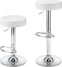 Set Of 2 Modern Pu Leather Swivel Barstools With Footrest And Backless R... - £97.95 GBP