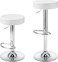 Set Of 2 Modern Pu Leather Swivel Barstools With Footrest And Backless R... - £96.82 GBP