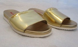 PRADA Gold Metallic Slide Sandals with Rubber Soles - Size 38.5 - £111.90 GBP