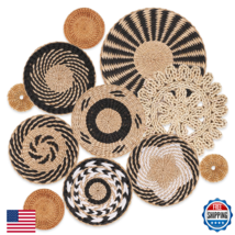 Boho Wall Basket Decor Set of 11 Woven Baskets Wall Art Rustic Farmhouse - $72.40