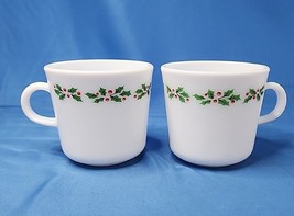 Corning Ware Set Of Two Cups Mugs Coffee Tea Christmas Holly Pattern - £9.12 GBP