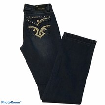 Real Jeans Dark Denim Boot Cut Accented Bling Pockets Zipper Closure Siz... - $23.38